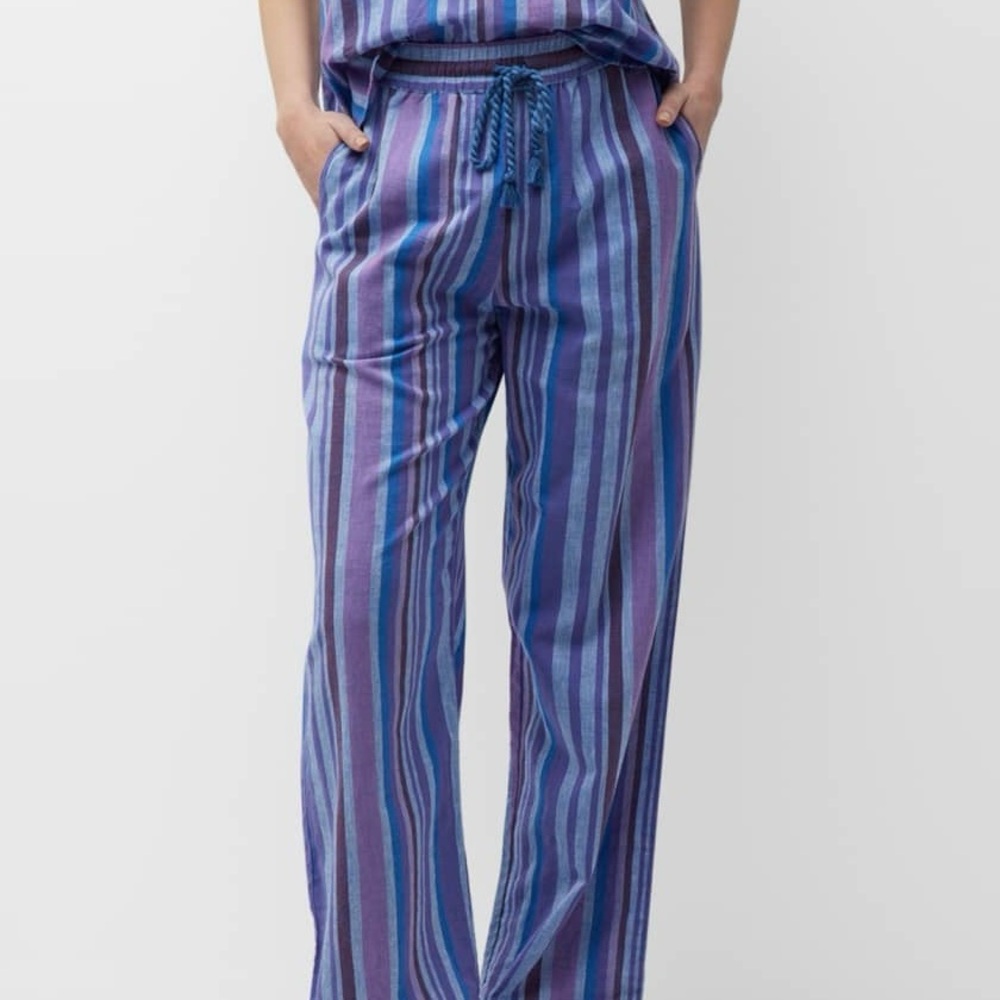 XiRENA Harper Wide Stripe Cotton Linen Pants In Ultra Violet XS